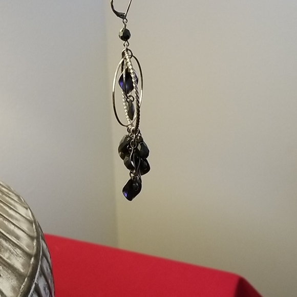 Faux Black Onyx Hoop Earrings - Picture 6 of 8